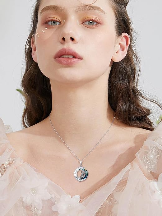 TOUPOP Cat Necklace Gifts for Women Sterling Silver Celtic Mounatin Moon Pendant with Blue Crystal Birthday Christmas Jewelry Gifts for Women