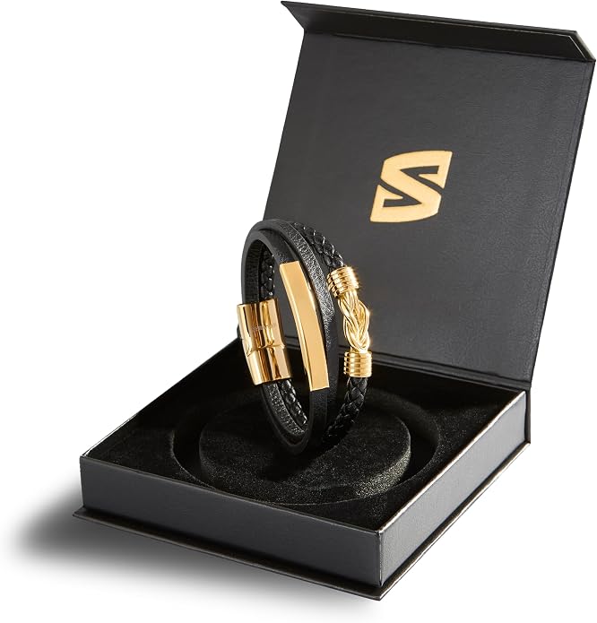 SERASAR Premium Leather Bracelet Men | Stainless Steel Magnetic Clasp | Three Colors | Jewelry Box Included