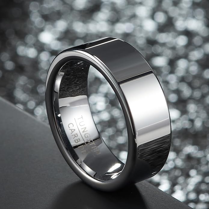 Classic Flat Band - 8mm Wide High-Polish Tungsten Wedding Ring for Men & Women