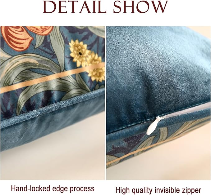 patdrea Designer French Velvet Throw Pillow Cover,Set of 4,-Herbert | Elegant Vintage Lumbar Pillow Case with Zipper,Floral Pattern,Decor Cushion Coverfor Couch Living Room Bedroom Sofa