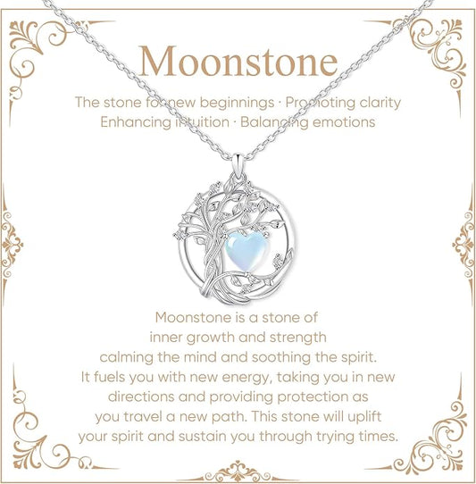 925 Sterling Silver Moonstone Necklace New Beginnings, Graduation Gifts, Created Moonstone Jewelry June Birthstone Necklace for Women, Inspirational Birthday Graduation Gifts for Friend Sister Daughter Mom