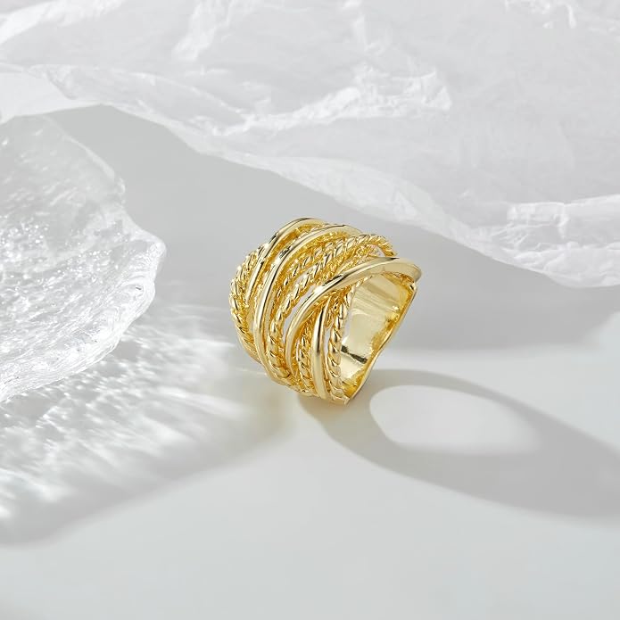 Mytys Wide Band Rings Twisted Rope Ring Two-Tone Mixed Metal Braided Statement Rings Fashion Jewelry for Women