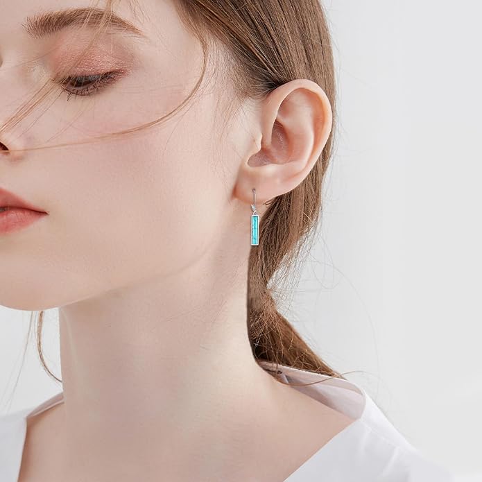 CRMAD Abalone Shell Bar Earrings for Women Sterling Silver Leverback Earrings Abalone Jewelry Gift