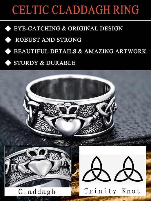 Seiyang Claddagh Ring 925 Sterling Silver Celtic Ring Jewelry Irish Band Gift for Men Women (with Gift Box)