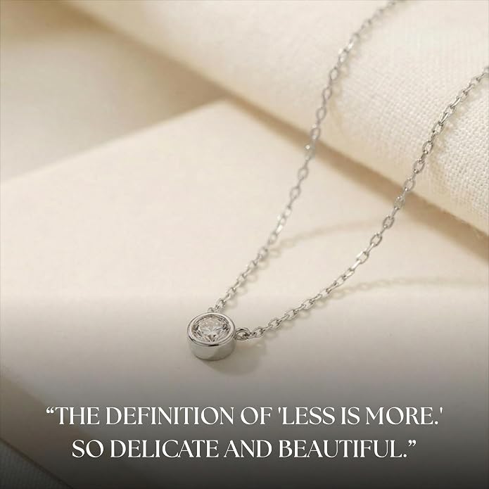 Galis Dainty Necklace - Silver, Gold Plated 18" Choker for Women with Dainty Small Round Faux Diamond Necklace Pendant, Necklaces Women with CZ Solitaire Lobster Clasp, Minimalist Gift