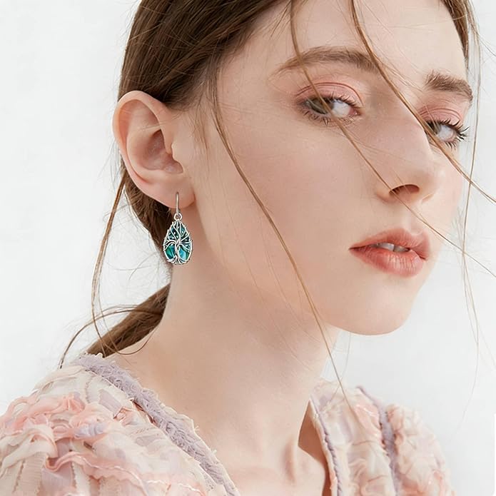 Tree of Life Earrings for Women Abalone Shell Drop Dangle Earrings Hypoallergenic Leverback Earrings Tree of Life Jewelry Gifts for Mom, Nature Lover
