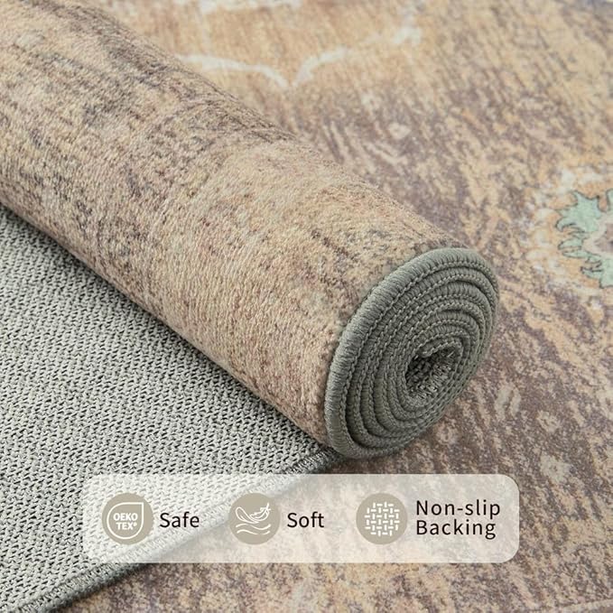 Rugxara Beige Neutral Area Rugs 5x7 Washable Rug for Living Room Bedroom | Non Slip, Rug for Dining Room Dorm Office Farmhouse, Stain Resistant, Soft, Vintage Boho Carpet, Low Pile, Home Decor