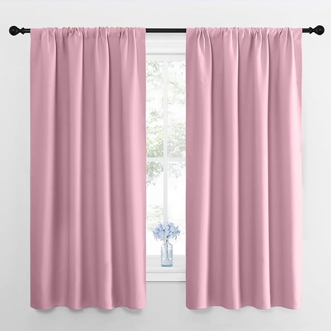 NICETOWN Kitchen Curtains, Short Blackout Drapes, Rouge Pink, 34 in x 45 in (W x L), Set of 2, Thermal Insulated Rod Pocket Window Treatment Draperies for Nursery