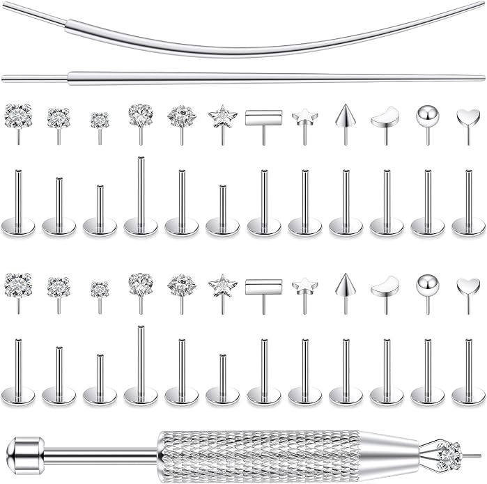 20/18/16g Gold Flat Back Threadless Earrings Nose Rings Lip Studs Surgical Steel Piercing Jewelry for Women Men