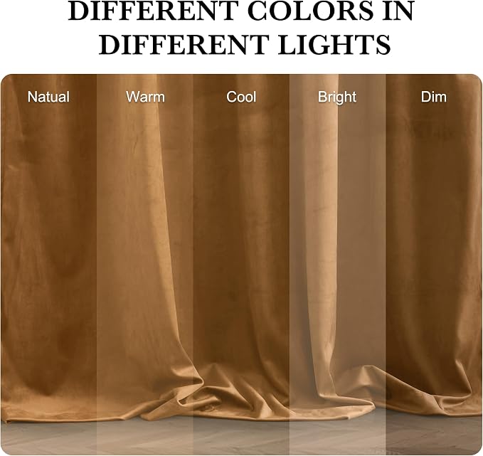 RYB HOME Bronze Velvet Curtains for Bedroom Living Room, Thermal Insulated Privacy UV Heat Blocking Luxurious Soft Rod Pocket Back Tab Drapes for Nursery, 52" W x 108" L, 2 Panels