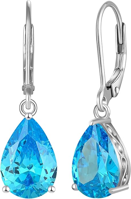 YL Solitaire Dangle Drop Earrings Teardrop Leverback Earrings Brass 8X12 MM Birthstone Jewelry for Women