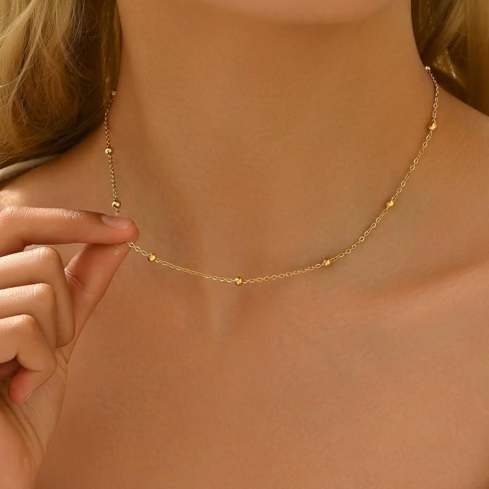 Gold Chain Necklace for Women Dainty Simple Satellite Beaded Twisted Chain Choker Necklace Everyday Jewelry Christmas Gifts