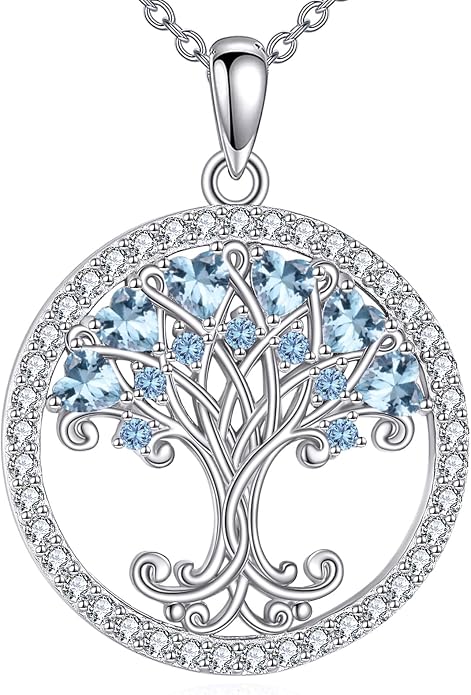 Tree of Life Necklace for Women Birthstones Jewelry for Women Sterling Silver Fine Anniversary Birthday Christmas Wedding Jewelry for Wife Sister