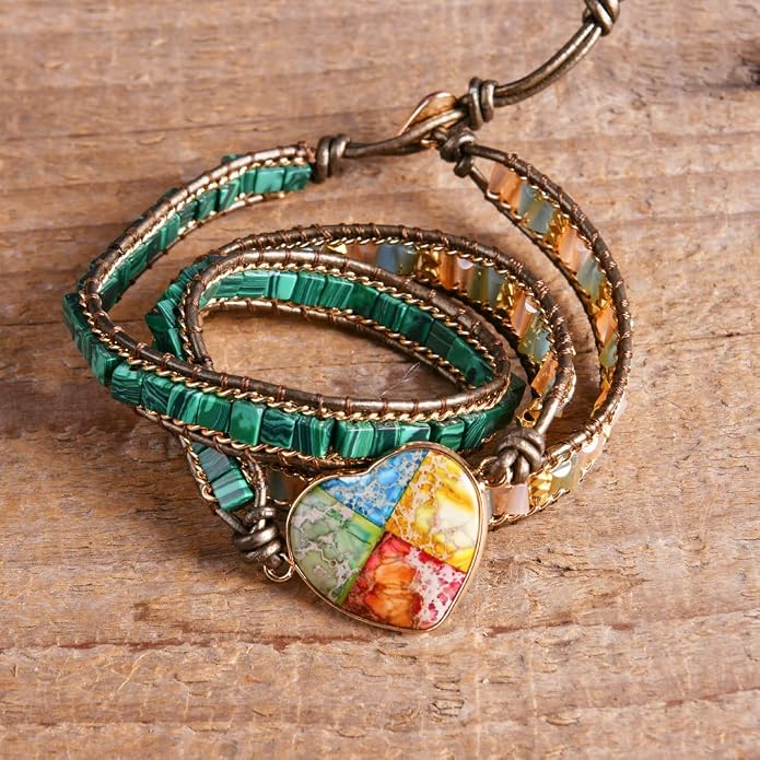 YGLINE Natural Stone Bracelet 3 Wraps Bracelet Handmade Boho Bracelet for Women Bracelet