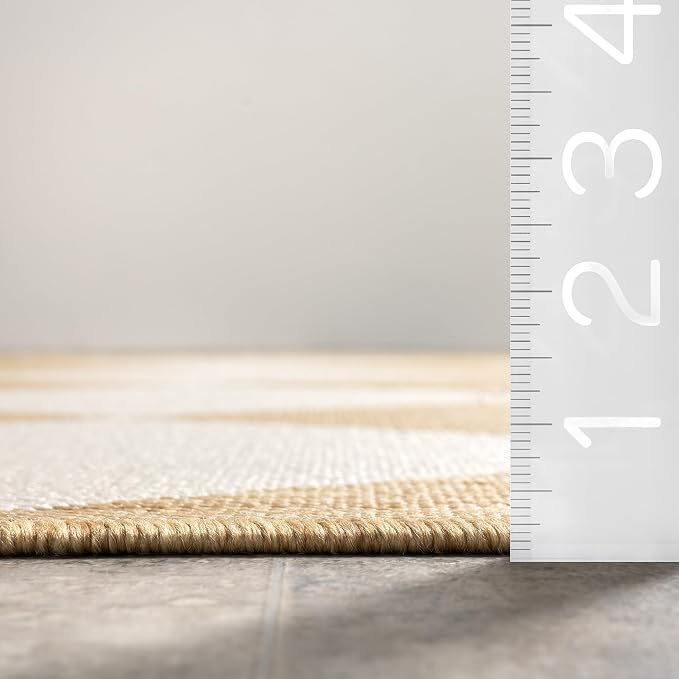 Nuloom Outdoor Performance Collection Sabina Tan/Ivory, 4' x 6', Soft, High Traffic, Stain Resistant, Easy Clean, Durable Area Rug for Indoor/Outdoor Patio, Deck, Porch, Garden, Courtyard