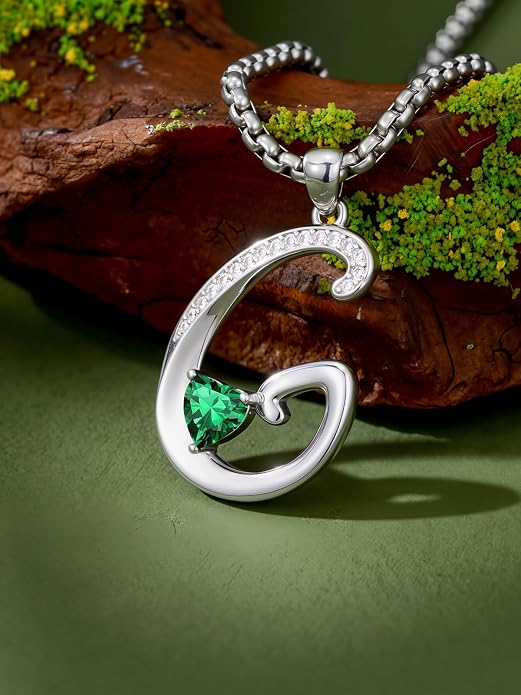 Birthday Gifts for Women Alphabet A to Z Initial Birthstone Pendant Necklaces for Women - 18k White Gold Plated Personalized Name Jewelry Anniversary Graduation Gifts for Wife Her Daughter Girlfriend(with Gift Box)