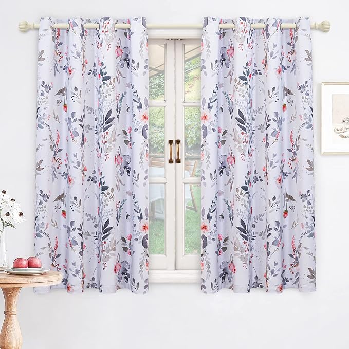 MYSKY HOME Curtains, 63 Inch Length, 2 Panels - Floral Bedroom & Kitchen Dormer Window Farmhouse Curtains, Blackout Grommet Drapess, Red and Gray