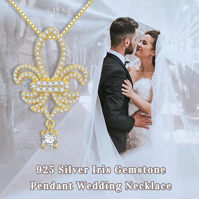 925 Sterling Silver Butterfly/Crescent/Witches Knot/Fleur-De-Lis/Thorny Crown Pendant Necklace Gold Plated Gemstone Birthday Gift for Wife Girlfriend Mom Daughter