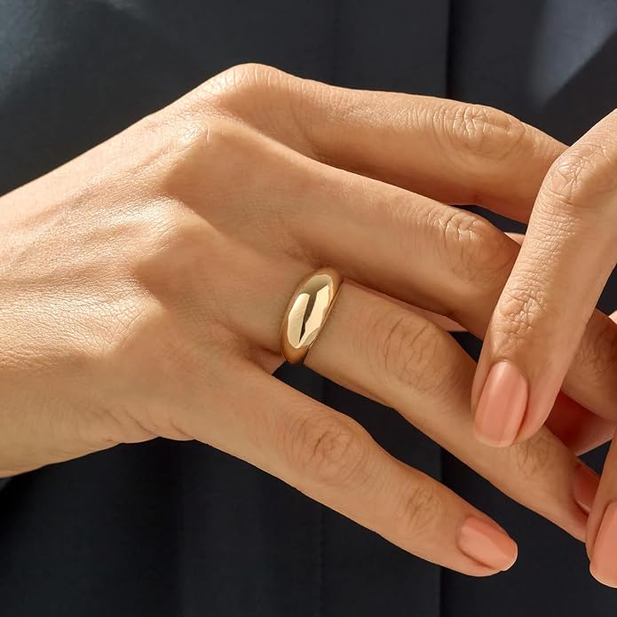 Gold Silver Rings Set for Women Chunky Statement Rings ZC Dome Evil Eye Croissant ring Thick 18K Gold Plated Band Rings