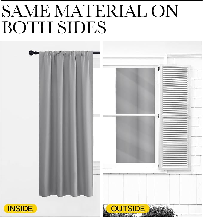 NICETOWN Short Curtains for Wide Window - Thermal Insulated Rod Pocket Blackout Drapes/Draperies for Dining Room (2 Panels, W62 x L63 inches, Silver Grey)