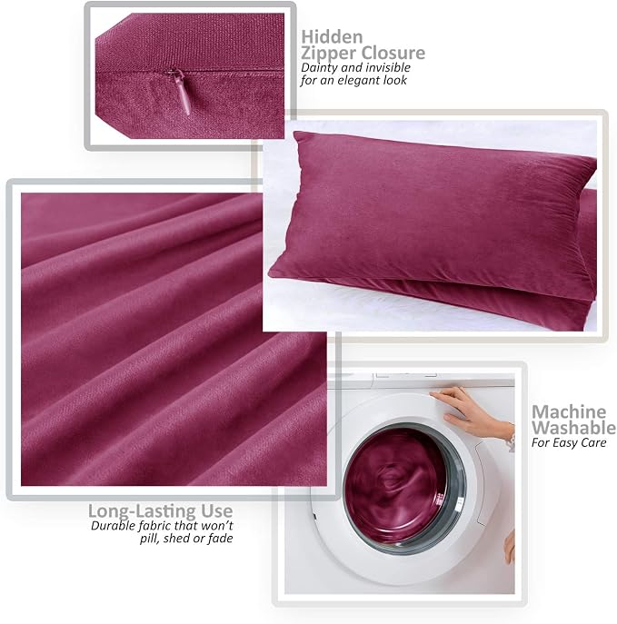 Nestl Throw Pillow Covers, Cozy Velvet Decorative Pillow Covers 12 x 20 Inches, Soft Solid Couch Pillow Covers for Sofa, Bed and Car, Set of 2 - Magenta