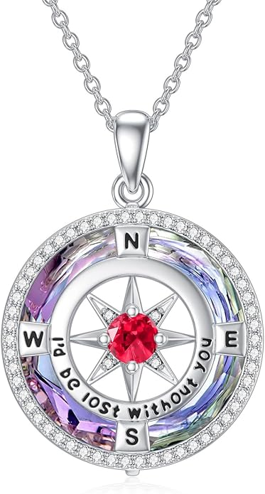 TOUPOP Necklace Gifts for Wife Compass Jewelry Women Anniversary Girlfriend Birthday Gift for Her Valentines I'd be Lost without You Sterling Silver Birthstone Necklaces