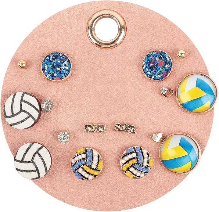 Sports Earring Set for Women Multi Pairs Assorted Multipack - Stud Earrings Jewelry Gift for Sports Mom Football, Baseball, Basketball, Soccer Team