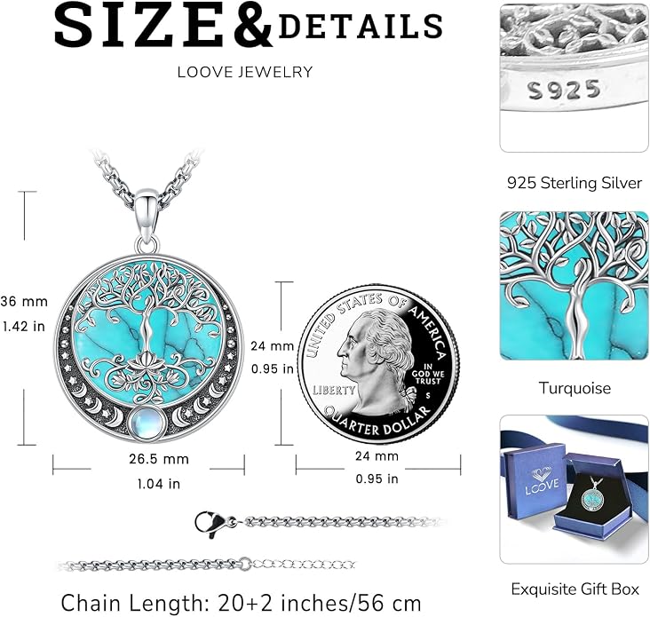 Sterling Silver Tree of Life Necklace for Women Oval Family Tree Necklace Abalone Shell Moonstone Pendant Mother Day Necklace for Mom Tree of Life Jewelry