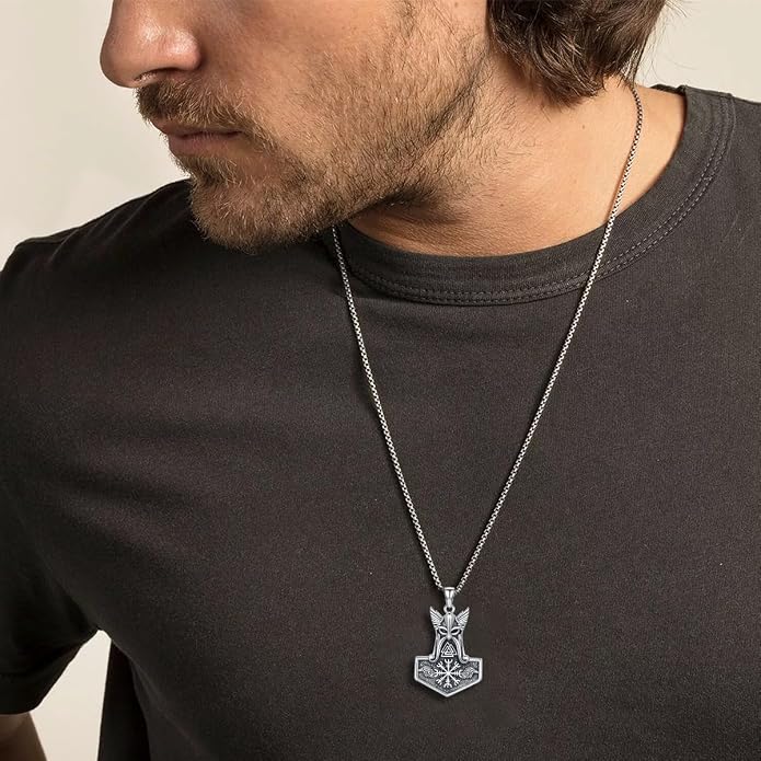 Thors Hammer Necklace 925 Sterling Silver Viking Mjolnir Pendant Mjolnir Jewelry for Men Women