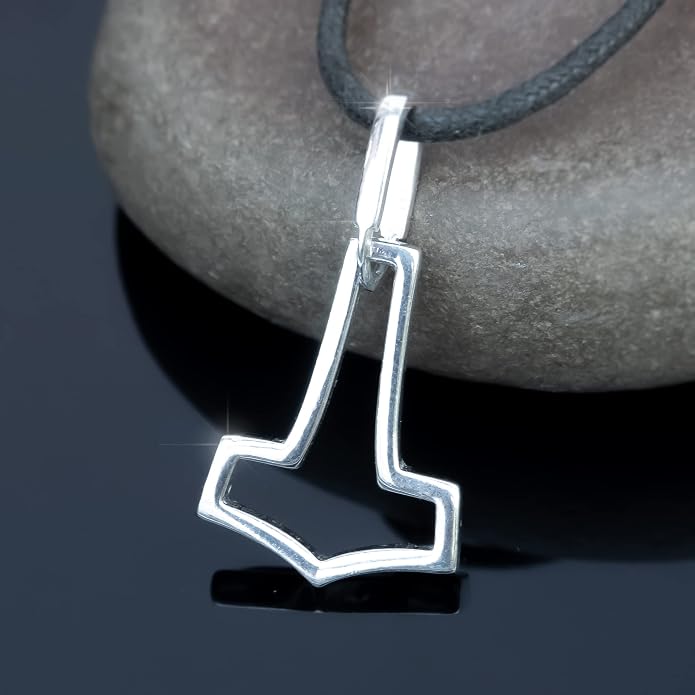 Simple Thor's Hammer Mjolnir Necklace 925 Sterling Silver - Cut Out Viking Axe Pendant - Minimalist Norse Nordic Scandinavian Jewelry Gifts for Men Women - Handmade