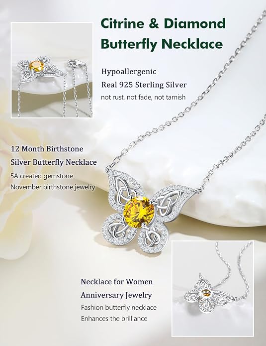 925 Sterling Silver Birthstone Necklaces for Women, Dainty Cute Dragonfly/Butterfly Pendant Necklace, Great Christmas/Anniversary Jewelry for Mother