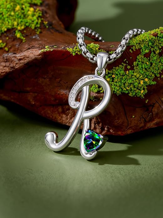 Birthday Gifts for Women Alphabet A to Z Initial Birthstone Pendant Necklaces for Women - 18k White Gold Plated Personalized Name Jewelry Anniversary Graduation Gifts for Wife Her Daughter Girlfriend(with Gift Box)