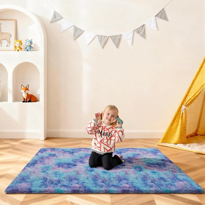 4x6 Rugs for Bedroom, Fluffy Area Rugs for Living Room, Small Fuzzy Shag Soft Non-Slip Carpet for Kids Girls and Boys Nursery Dorm Indoor Room Home Decor (4ft X 6ft, Rainbow)