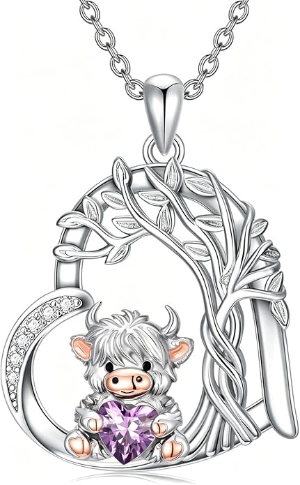 PELOVNY Teddy Bear Necklace for Women 925 Sterling Silver Bear/Highland Cow/Fox/Cat/Axolotl Birthstone Necklace Christmas Birthday Jewelry Gifts for Mom Daughter Wife Sister
