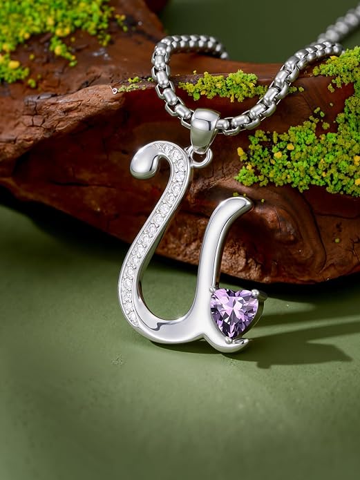 Birthday Gifts for Women Alphabet A to Z Initial Birthstone Pendant Necklaces for Women - 18k White Gold Plated Personalized Name Jewelry Anniversary Graduation Gifts for Wife Her Daughter Girlfriend(with Gift Box)