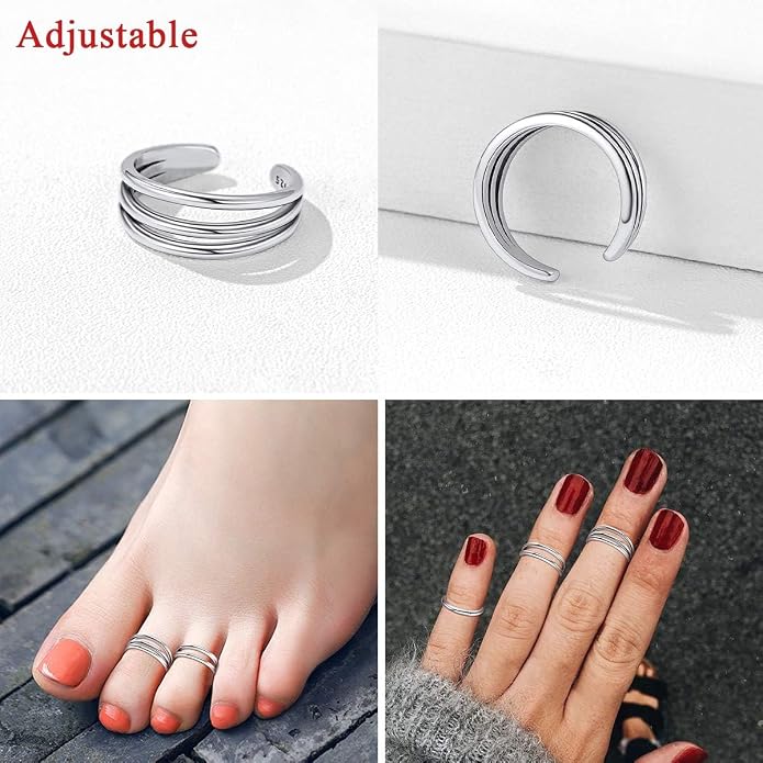 ChicSilver 925 Sterling Silver Toe Ring Minimalist Hypoallergenic Adjustable Band Ring Summer Beach Bare Foot Jewelry