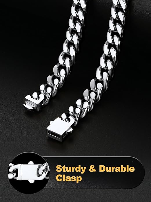 U7 Cuban Link Bracelets for Men Stainless Steel Wrist Bracelet Silver Black Gold Cuban Hand Chain Bracelet for Mens Women, 5/7/9/12mm Width, 7.5/8.3/9 Inch Length Classic Jewelry with Box Packed