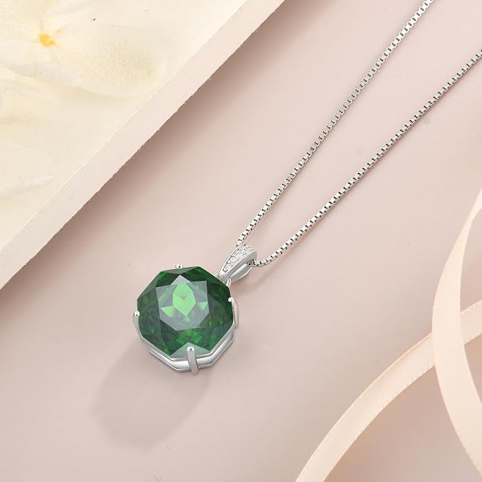 YIFISIY Rose Necklaces for Women, 925 Sterling Silver Rose cut Birthstone Pendant Octagonal Flower Jewelry Gifts for Her