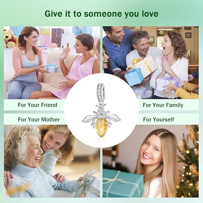NINGAN 925 Sterling Silver Charm Golden Love Charm Buckle Safety Chain Travel Bead Firefly Dragonfly Pendant, Suitable for Women Bracelet and Necklace as Gift from Mom and Friends