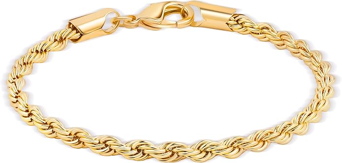 Barzel 18K Gold Plated Rope Chain Bracelet - Made In Brazil