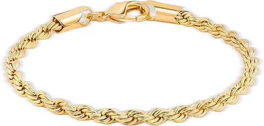Barzel 18K Gold Plated Rope Chain Bracelet - Made In Brazil