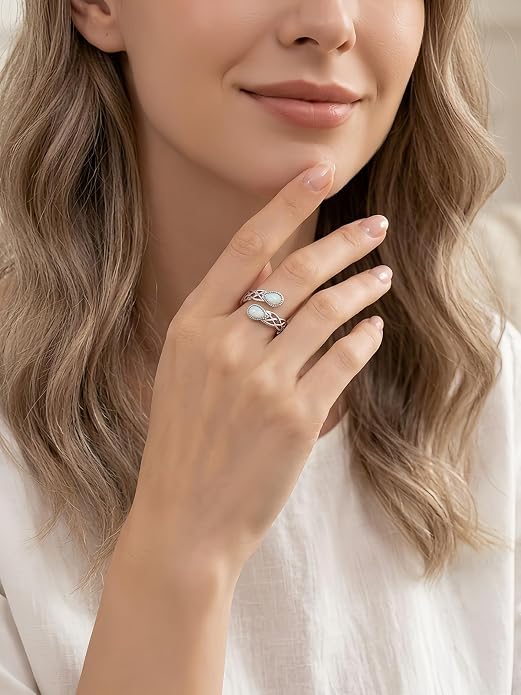 Opal Rings for Women 925 Sterling Silver Celtic Knot Ring | Adjustable Open Ring, Promise Ring, Engagement Ring, Hypoallergenic Jewelry Gift for Women