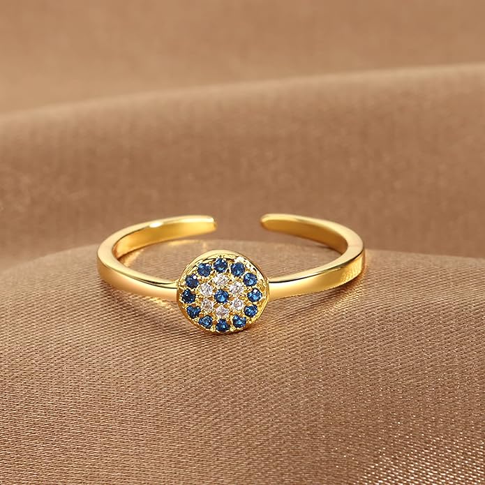 Lit Wall 3Pcs Evil Eye Rings for Women 18K Gold Plated Cubic Zirconia Open Ring Set Adjustable Eye Ring for Women
