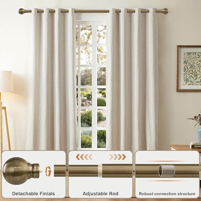 Antique Bronze Curtain Rods for Windows 28 to 48 Inch 1" Diameter | Adjustable Heavy Duty Brass Window Curtain Rod with Metal Finials for Living Room Bedroom Farmhouse Kitchen Outdoor