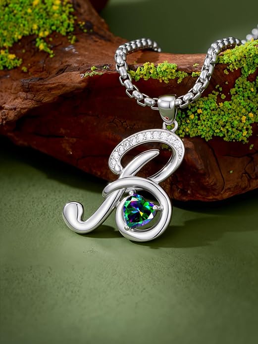 Birthday Gifts for Women Alphabet A to Z Initial Birthstone Pendant Necklaces for Women - 18k White Gold Plated Personalized Name Jewelry Anniversary Graduation Gifts for Wife Her Daughter Girlfriend(with Gift Box)