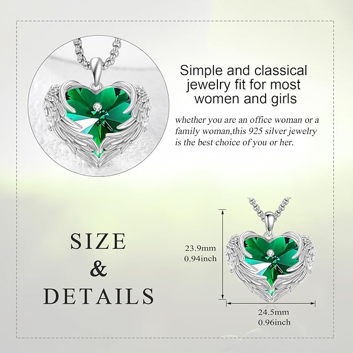 Angel Wings Necklace for Women 925 Sterling Silver Birthstone Guardian Necklace Jewelry Angel Wings Moonstone, Crystal Pendant Jewelry Gifts