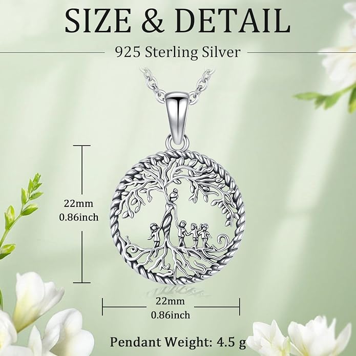 Odinstone Tree of Life Necklace, Sterling Silver Pendant for Women Family Tree Necklaces Jewelry for Mom/Wife/Grandma(With Fine Gift Box)