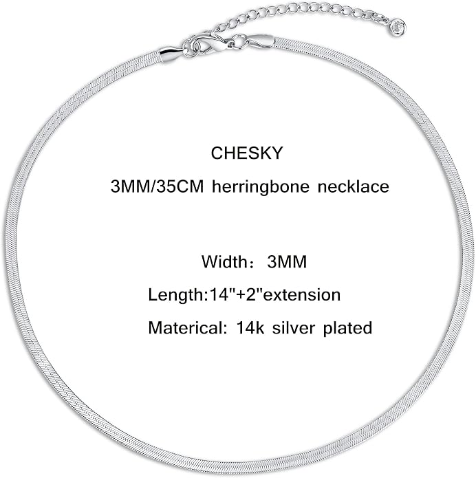 CHESKY Gold Necklace for Women-14K Plated/S925 sterling silver Snake Chain Necklace Dainty Simple Chunky Herringbone Necklace Gold Choker Necklaces Jewelry for Women Mothers Day Gifts for Mom