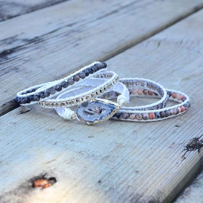 Boho Wrap Bracelet for Women, Handmade Natural Imperial Jasper Multi-Layer Stone Beaded Bracelet, Bohemian Healing Crystal Stone Jewelry Gifts
