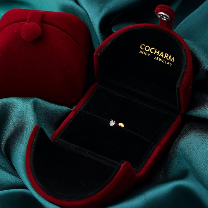Cocharm 14K Gold Cartilage Earring Stud Yellow Gold Flat Back Helix Stud Push in Tragus Earring